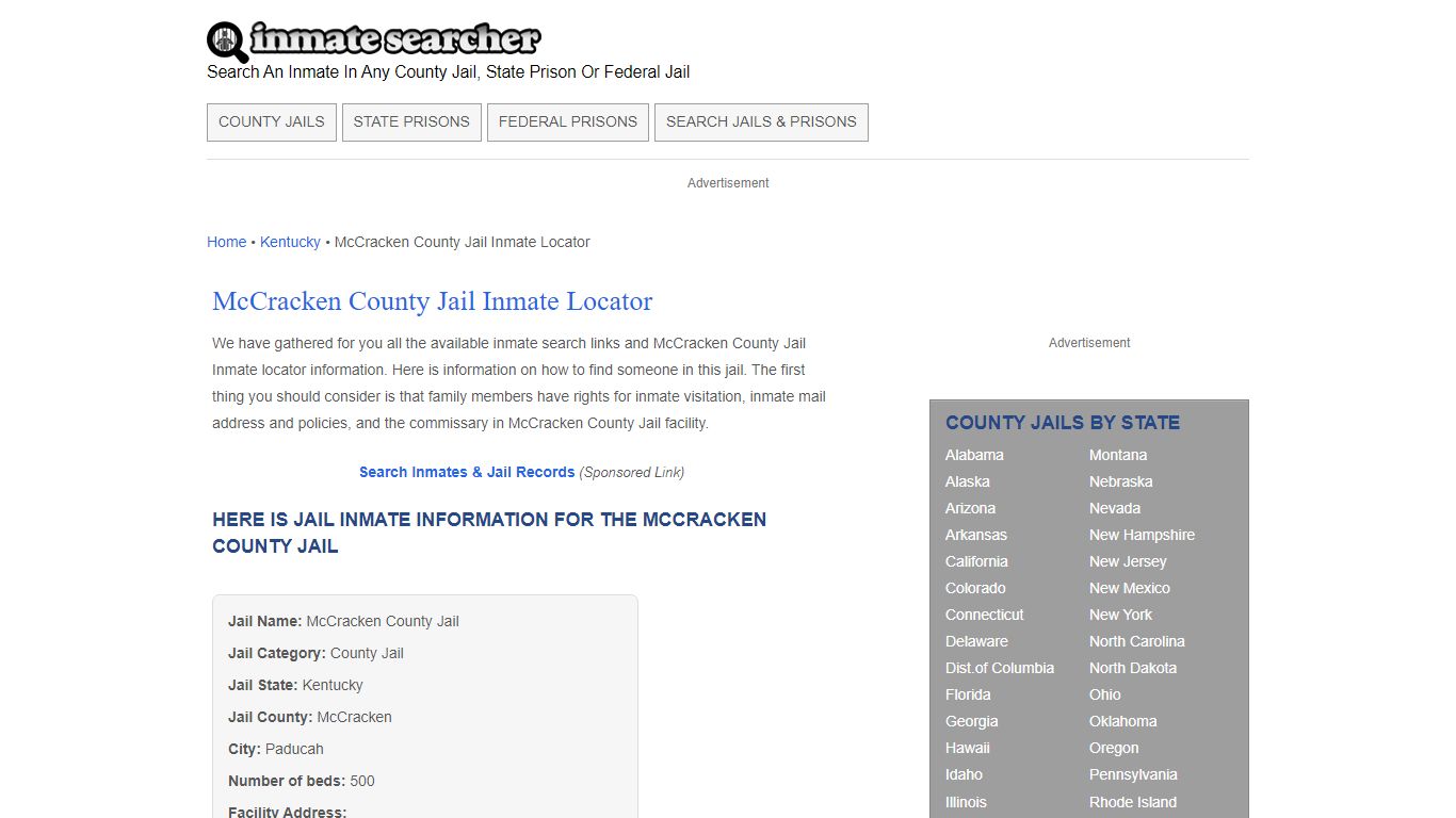 McCracken County Jail Inmate Locator - Inmate Searcher